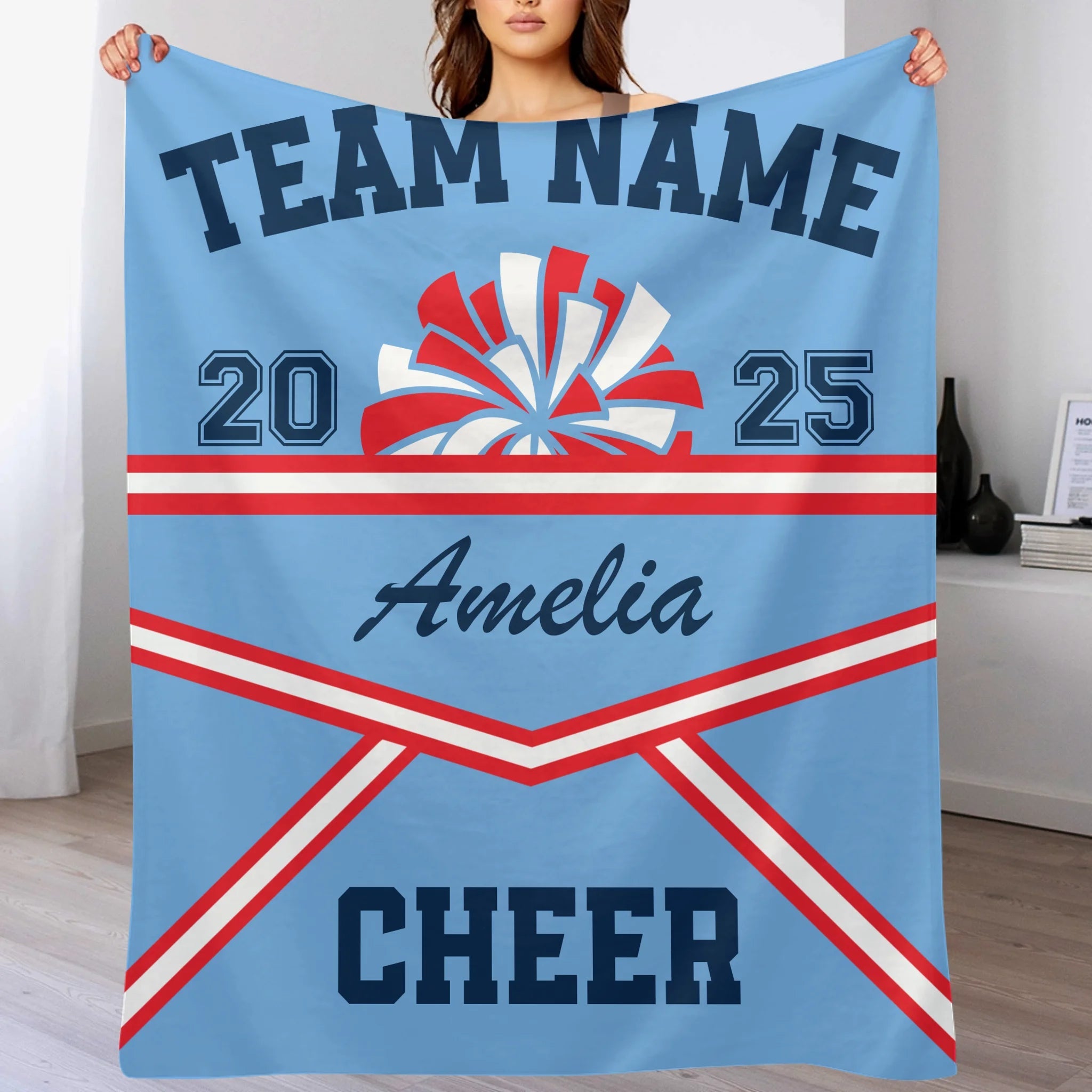 Customized Multicolor Cheerleading Pompom Soft Throw Blanket - Personalized Color And Name - Cheerleading Supplies - OLESA