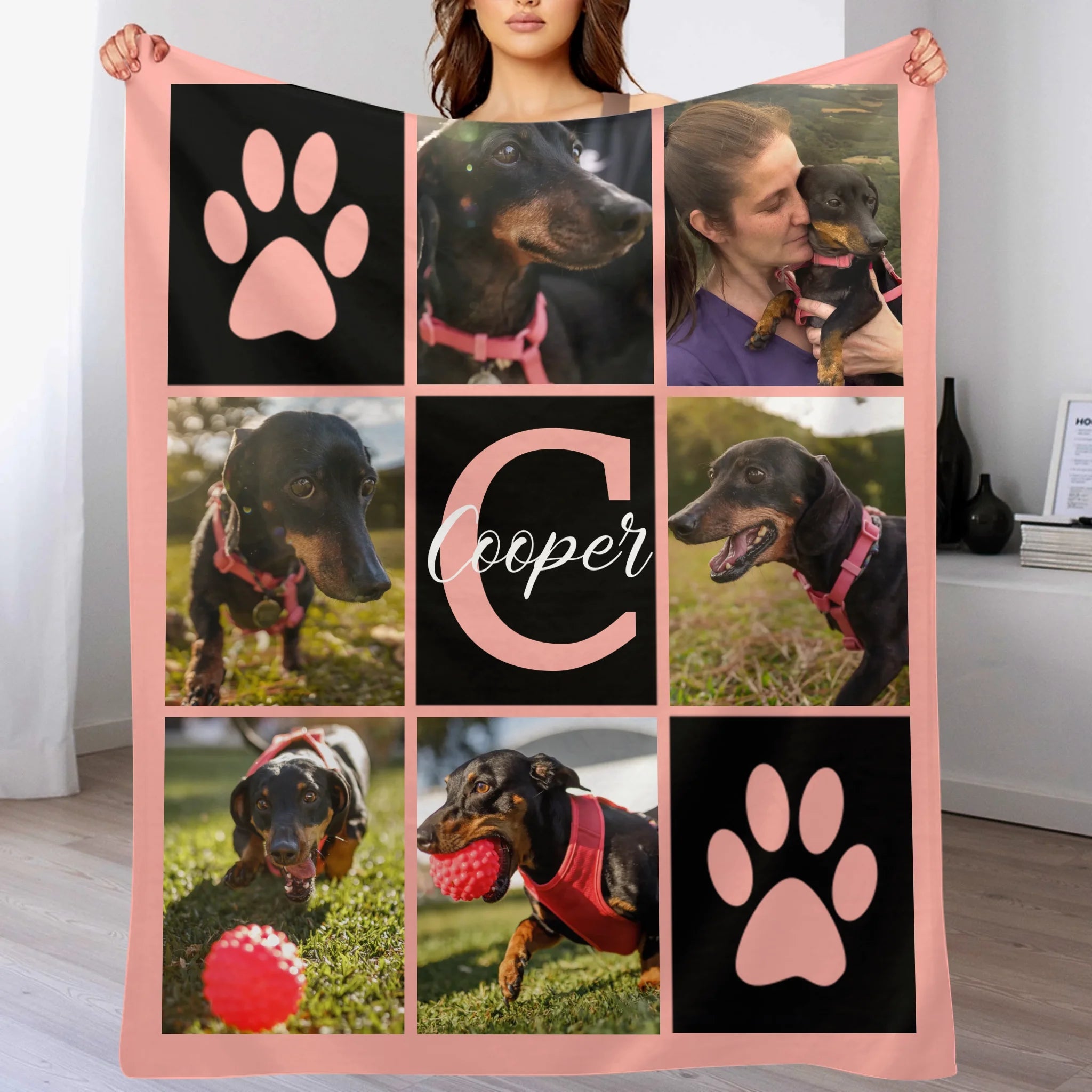 Customized Multicolor Paw Print Memorial Throw Blanket - Personalized Photos And Name - Gift for Pet Owners - OLESA