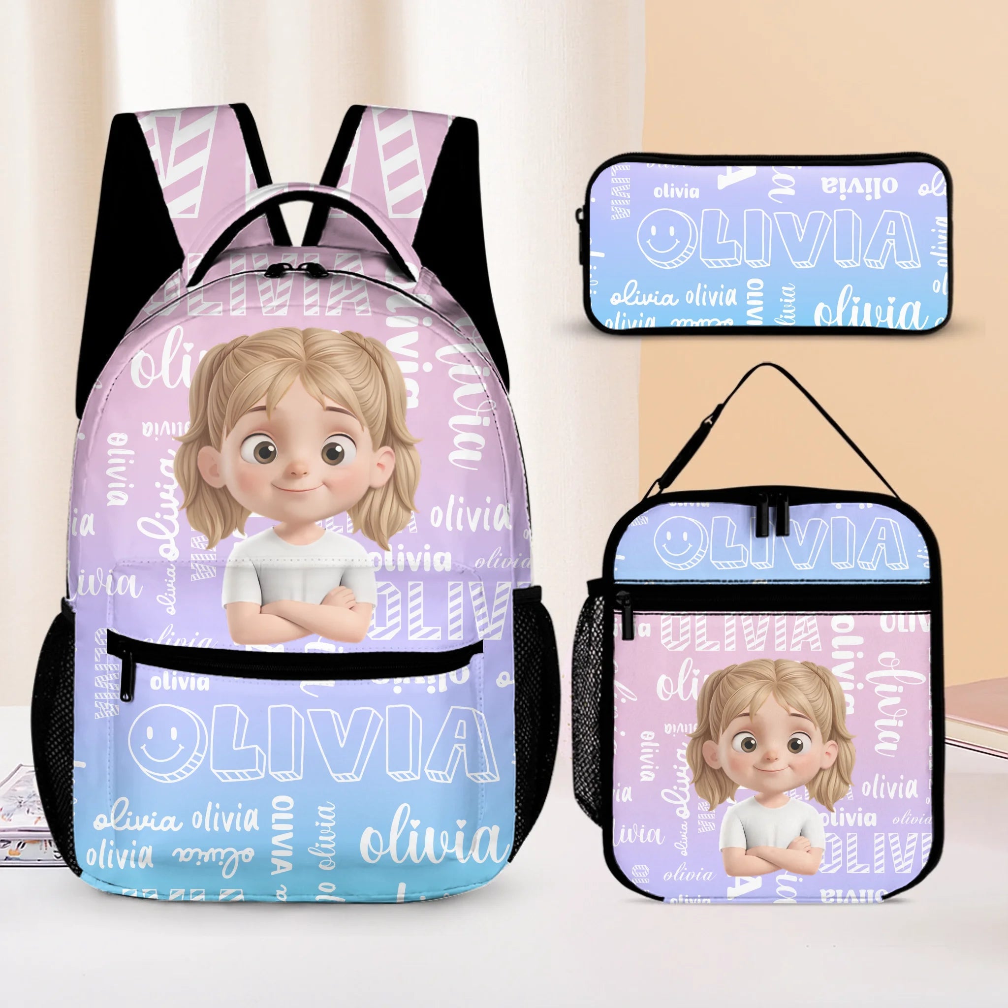 Customized Name - Engraved Backpack - Personalized Character - Gift for Children - OLESA