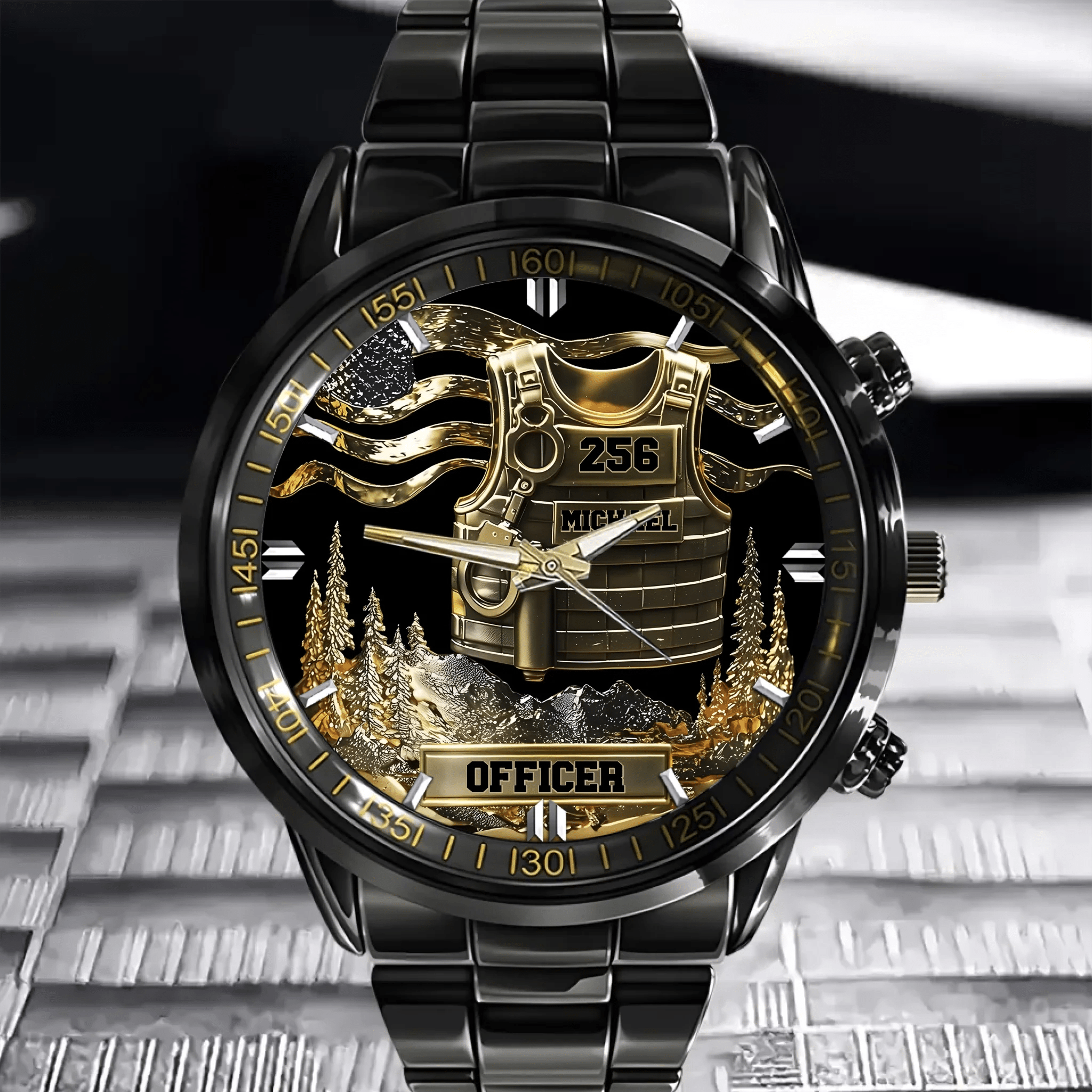 Customized Police Officer Jacket Watch - Personalized Name And Badge Number - Gift For Police - OLESA