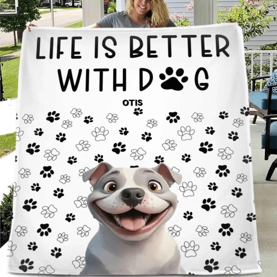 Customized Puppy Themed Blanket - Personalized Pet Pattern and Name Paw Print Blanket - A Gift For Dog Lovers,Dog Owners - OLESA