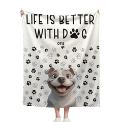Customized Puppy Themed Blanket - Personalized Pet Pattern and Name Paw Print Blanket - A Gift For Dog Lovers,Dog Owners - OLESA