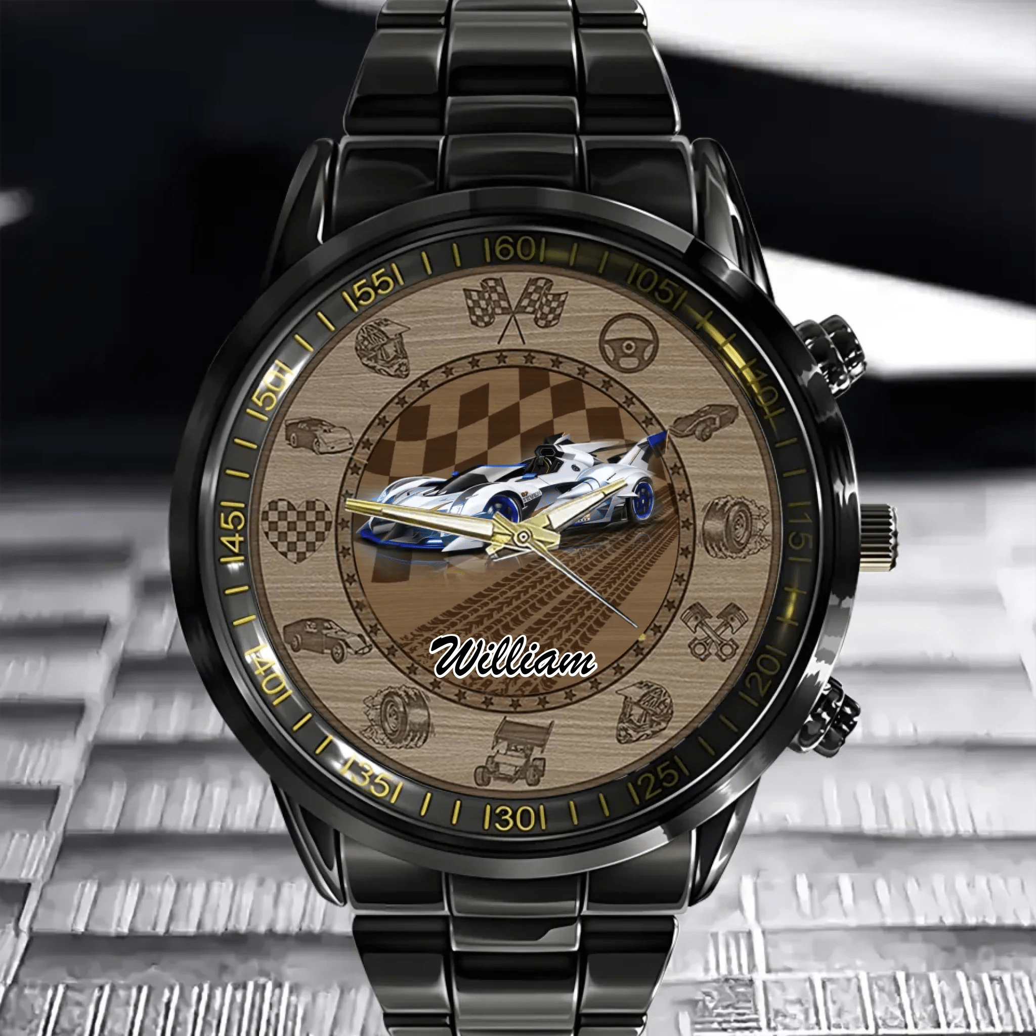 Customized Racing Competition Theme Watch - Personalized Photo - themed Racing Dirt Track Decorative Watch - A Gift For Friend,Race Car Driver,Race Car Fans - OLESA