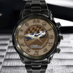 Customized Racing Competition Theme Watch - Personalized Photo - themed Racing Dirt Track Decorative Watch - A Gift For Friend,Race Car Driver,Race Car Fans - OLESA