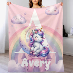 Customized Rainbow Unicorn Kids Blanket - Personalized Initial and Name - Magical Gift For Kids - OLESA