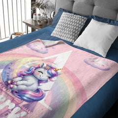 Customized Rainbow Unicorn Kids Blanket - Personalized Initial and Name - Magical Gift For Kids - OLESA
