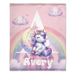 Customized Rainbow Unicorn Kids Blanket - Personalized Initial and Name - Magical Gift For Kids - OLESA