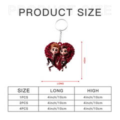 Customized Rose Heart Couple Keychain - Personalized Name and Couple Character Decorated Heart Keychain - A Gift For Couples,Wife,Husband,Girlfriend,Boyfriend,Her,Him - OLESA