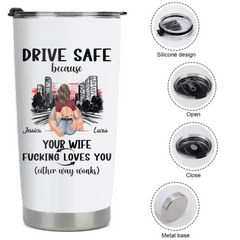 Customized Safe Driving Reminder Car Cup - Personalized Name and Character Safe Driving Themed Couple's Car Cup - A Gift For Husband,Boyfriend - OLESA