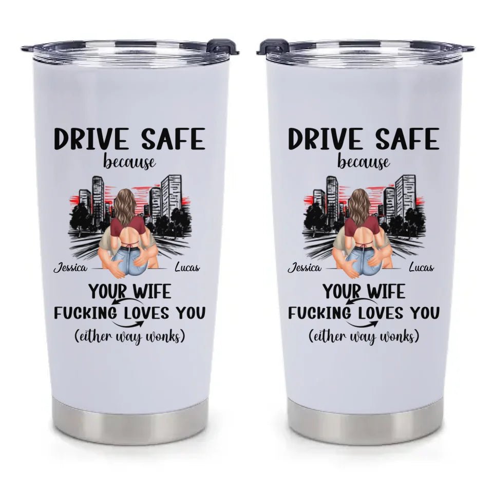 Customized Safe Driving Reminder Car Cup - Personalized Name and Character Safe Driving Themed Couple's Car Cup - A Gift For Husband,Boyfriend - OLESA