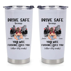 Customized Safe Driving Reminder Car Cup - Personalized Name and Character Safe Driving Themed Couple's Car Cup - A Gift For Husband,Boyfriend - OLESA