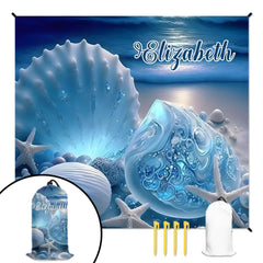 Customized Shell Pearl Beach Scene Beach Mat - Personalized Name Waterproof Sand - proof Pad - Gifts for Beach Tourism,Hiking Trips - OLESA