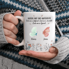 Customized Sisters Theme Mug - Personalized Birthday Butterfly and Name 3D Inflatable Garden Pattern Mug - Gift for Sisters, BFF, Friends - OLESA