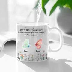 Customized Sisters Theme Mug - Personalized Birthday Butterfly and Name 3D Inflatable Garden Pattern Mug - Gift for Sisters, BFF, Friends - OLESA