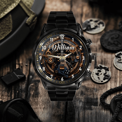 Customized Steampunk Style Watch – Mechanical and Gear - patterned Watches with Personalized Names - A Gift For Friend,BFF,Friend,Mechanical Enthusiast - OLESA