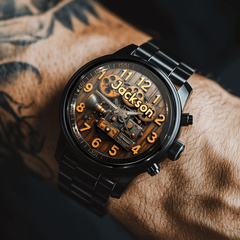 Customized Steampunk - Style Watch – Retro Gear and Engine Pattern Watch with Personalized Name Design - A Gift For Friend,Family,Mechanical Enthusiast - OLESA