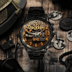 Customized Steampunk - Style Watch – Retro Gear and Engine Pattern Watch with Personalized Name Design - A Gift For Friend,Family,Mechanical Enthusiast - OLESA