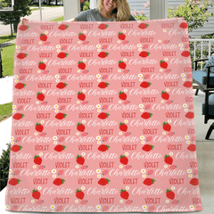 🍓Customized Strawberry Blanket - Personalized Name Toddler Blanket - Gift for Baby Girl, Kids - OLESA