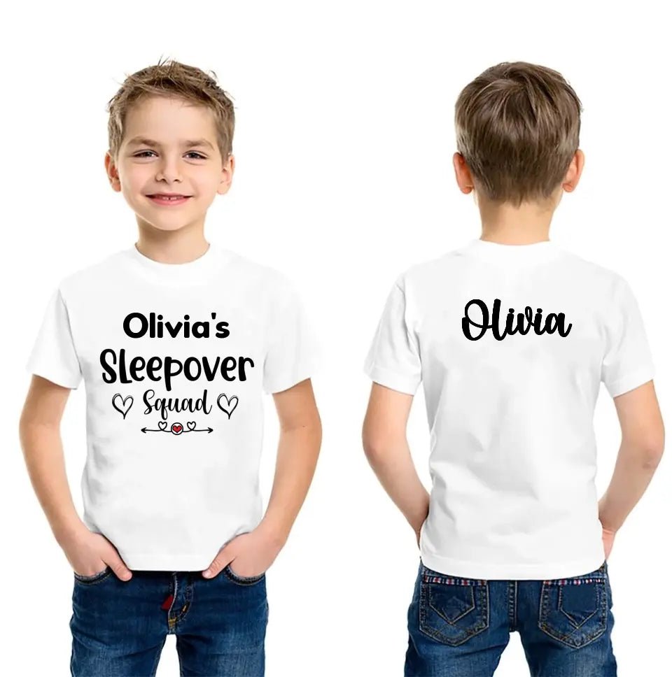 Customized Text and Backside Name Sleepover Squad Party Shirt - OLESA