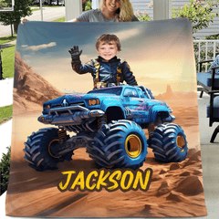 Customized Truck Blanket with Boy Name Picture,Personalized Kids Gift - OLESA