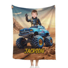 Customized Truck Blanket with Boy Name Picture,Personalized Kids Gift - OLESA