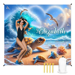 Customized Turtle Theme Beach Mat - Personalized Name - Gifts for Beach Party - OLESA