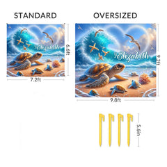 Customized Turtle Theme Beach Mat - Personalized Name - Gifts for Beach Party - OLESA