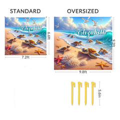Customized Turtle Theme Beach Mat - Personalized Name - Gifts for Beach Tourism,Hiking Trips - OLESA