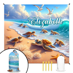 Customized Turtle Theme Beach Mat - Personalized Name - Gifts for Beach Tourism,Hiking Trips - OLESA
