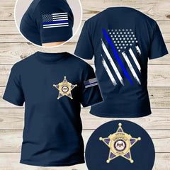Customized U.S. Police Badge T-shirt - Personalized Stamps,Flags,Text for Police Badge Printed Apparel - A Gift For Police,Family,Dad,Grandfather - OLESA