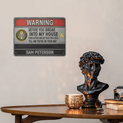 Customized Warning Metal Retro Painting - Personalized Veteran Rectangle Metal Sign - Military Gift - OLESA