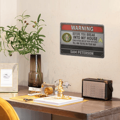 Customized Warning Metal Retro Painting - Personalized Veteran Rectangle Metal Sign - Military Gift - OLESA