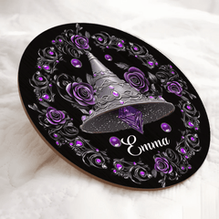 Customized Witch Magic Flower Hat House Door Plate - Personalized Name Wooden Sign - OLESA