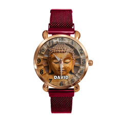 Customized Wooden Buddha Statue Pattern - Personalized Name Watch - OLESA