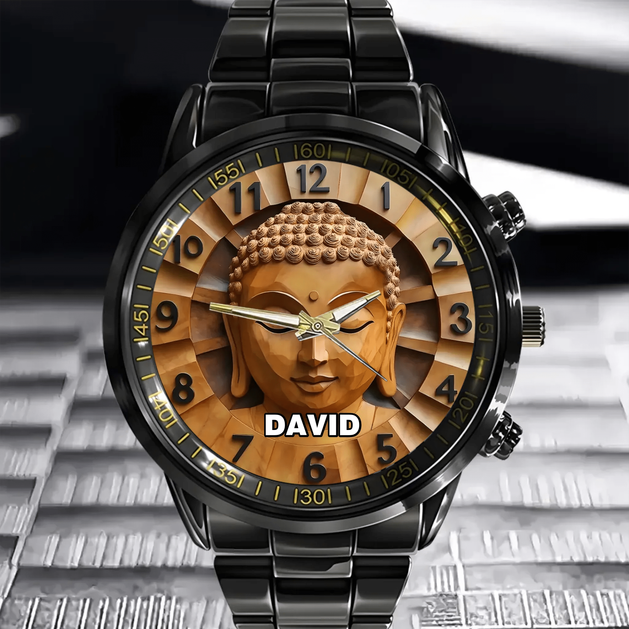 Customized Wooden Buddha Statue Pattern - Personalized Name Watch - OLESA