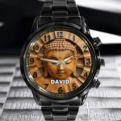Customized Wooden Buddha Statue Pattern - Personalized Name Watch - OLESA