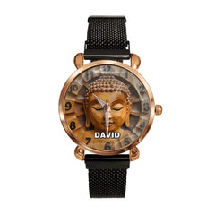 Customized Wooden Buddha Statue Pattern - Personalized Name Watch - OLESA