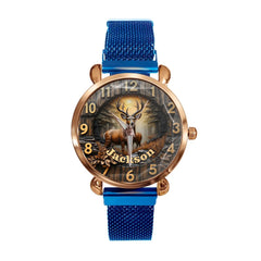 Customized Wooden Forest Deer Printed Dial Plate - Personalize Name Watch - OLESA
