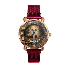 Customized Wooden Forest Deer Printed Dial Plate - Personalize Name Watch - OLESA