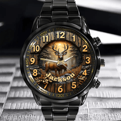 Customized Wooden Forest Deer Printed Dial Plate - Personalize Name Watch - OLESA