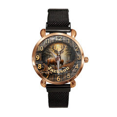 Customized Wooden Forest Deer Printed Dial Plate - Personalize Name Watch - OLESA