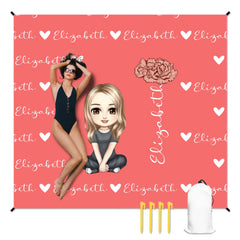 Cute Cartoon Character - Personalised Name Heart Birth Flower Beach Mat - OLESA
