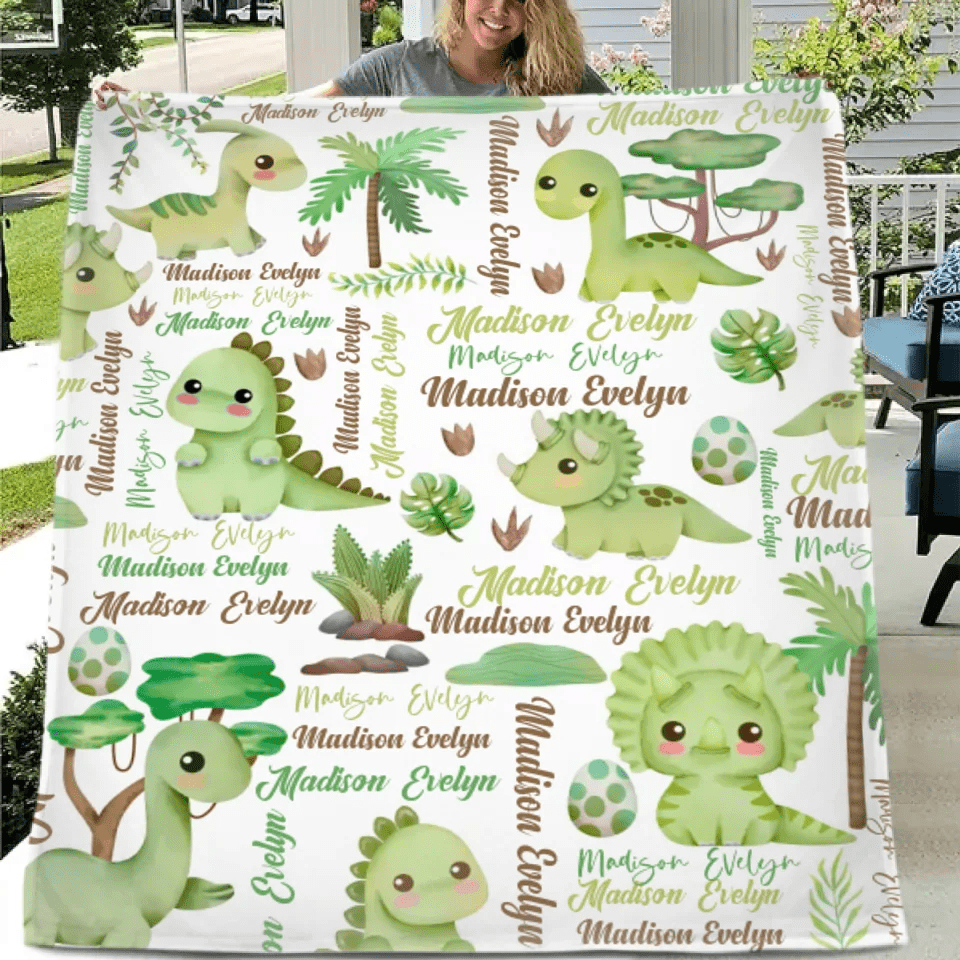 Cute Pastel Dinosaur - Personalised Name Dinosaur Blanket - Gifts for Girls,Dinosaur lovers,Newborns - OLESA