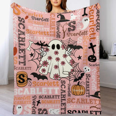 Cute Pink Ghost - Halloween Name Custom Personalized Decorative Blanket - Gift for Girls and Boys - OLESA