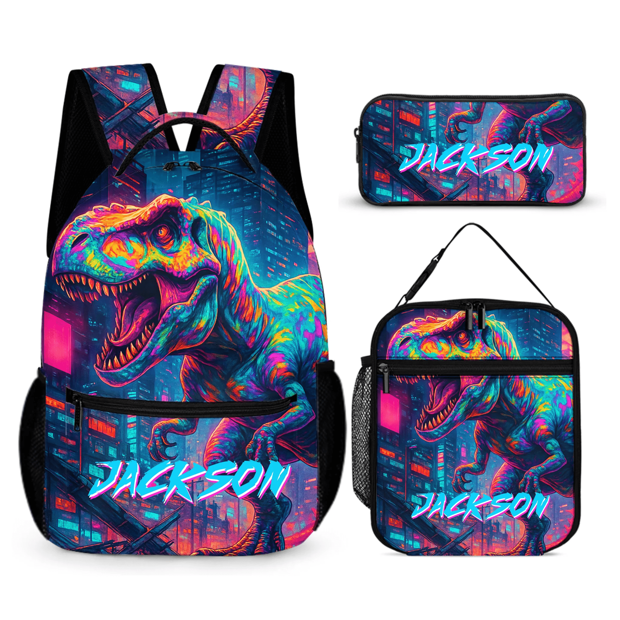 Cyberpunk Dinosaur Custom Backpack - Gift for Back - to - School Season - OLESA