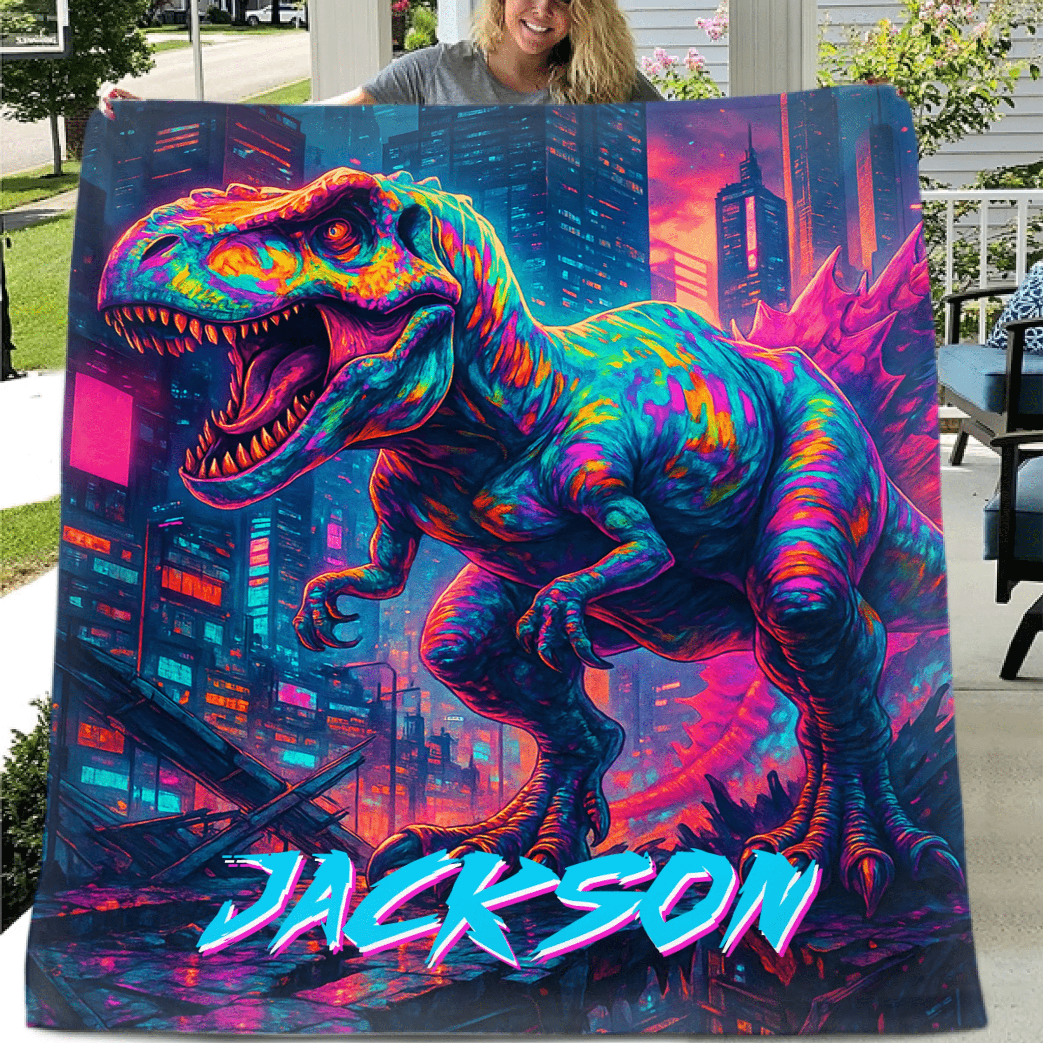 Cyberpunk Dinosaur - Personalized Blanket - OLESA