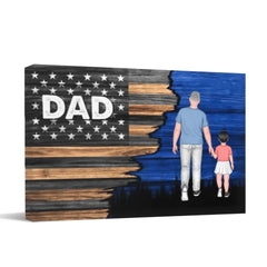 Dad Grandpa Walking With Kids, Personalized Half Nation Flag Horizontal Canvas Wall Art - OLESA