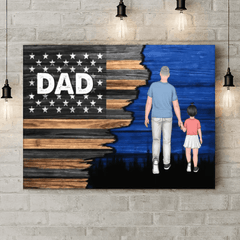 Dad Grandpa Walking With Kids, Personalized Half Nation Flag Horizontal Canvas Wall Art - OLESA