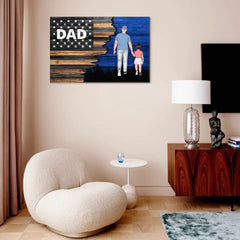 Dad Grandpa Walking With Kids, Personalized Half Nation Flag Horizontal Canvas Wall Art - OLESA