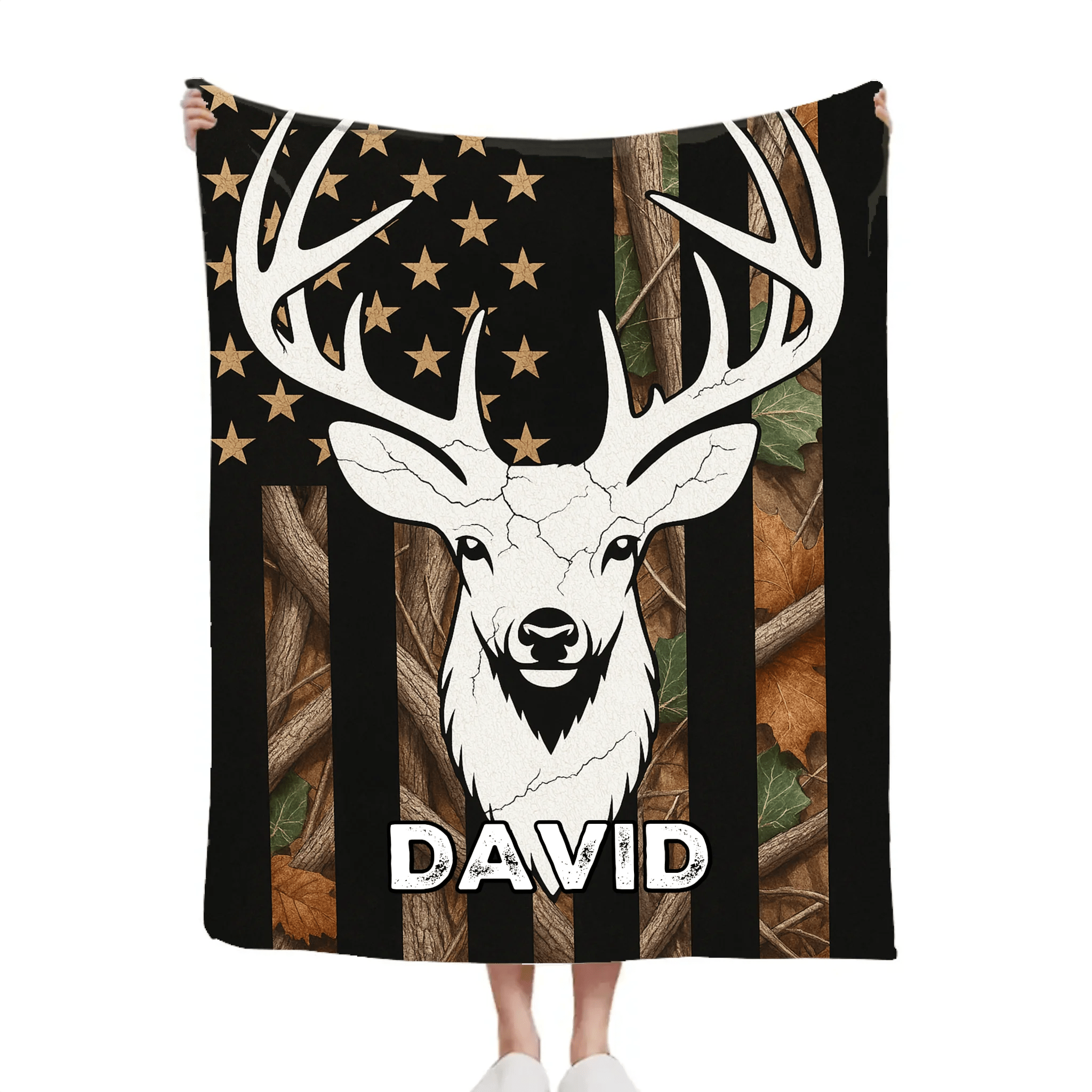 Deer Mix Flag Blanket - Personalized Name - Gift For Deer Lovers - OLESA